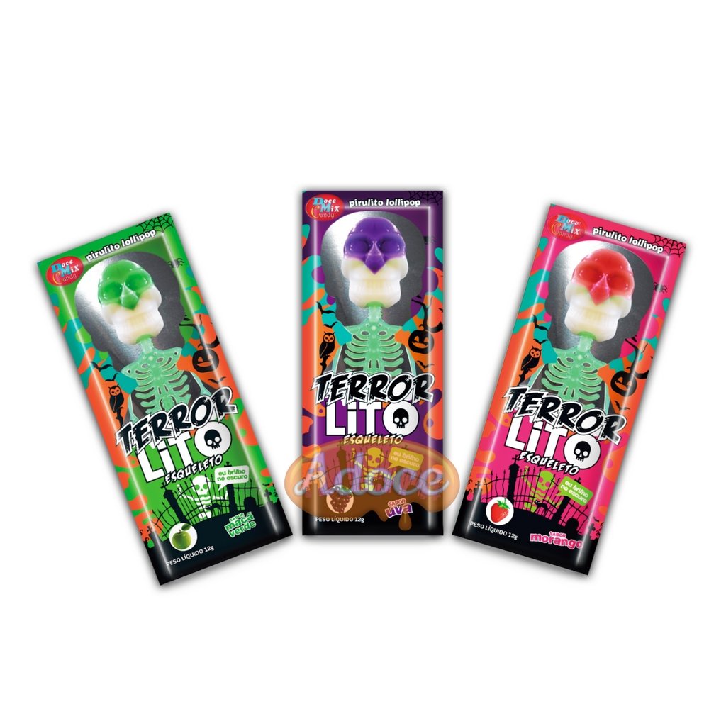 Pirulito Lollipop Sortido Terror Esqueleto 24unX12g Doce Mix Candy