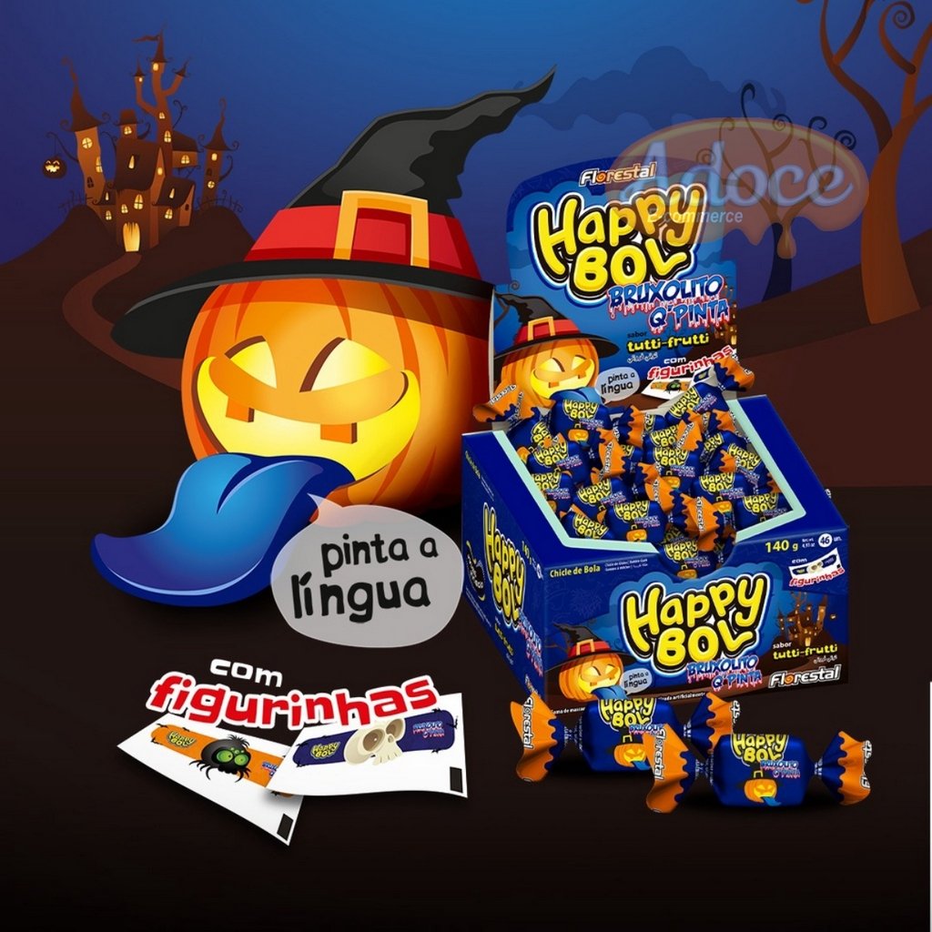 Chicle Happy Bol Bruxolito Q´Pinta - 140g/46un Florestal